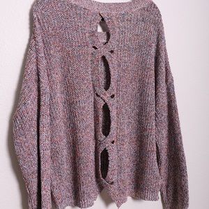 cable knit split back pullover sweater